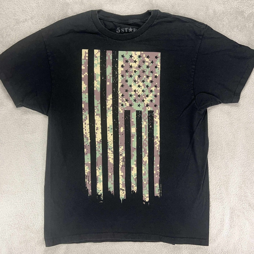 5 Star American‎ Flag Camo Graphic Print Patriotic T-Shirt large